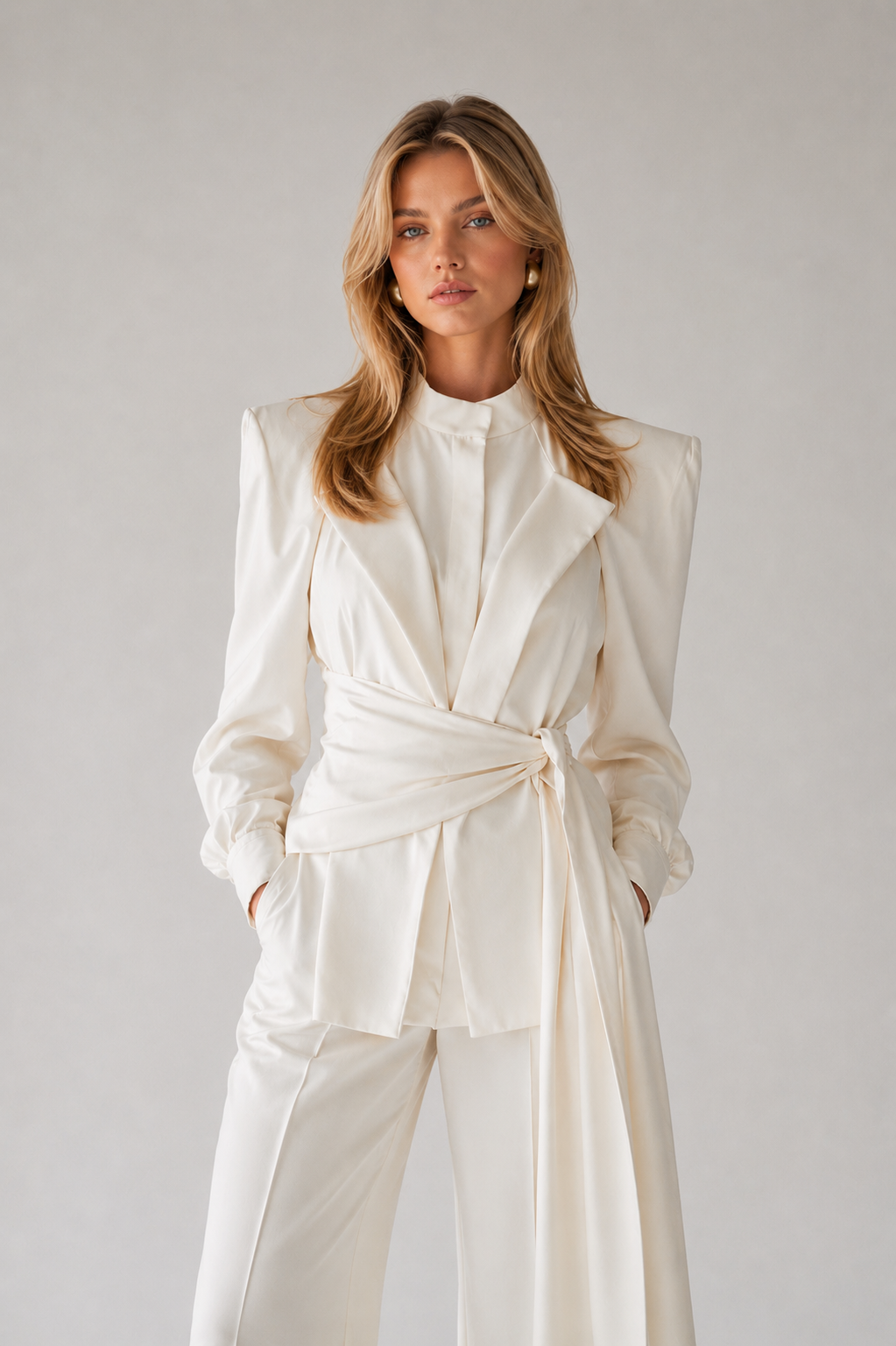 Tailored Set with Belted Fitted Blazer