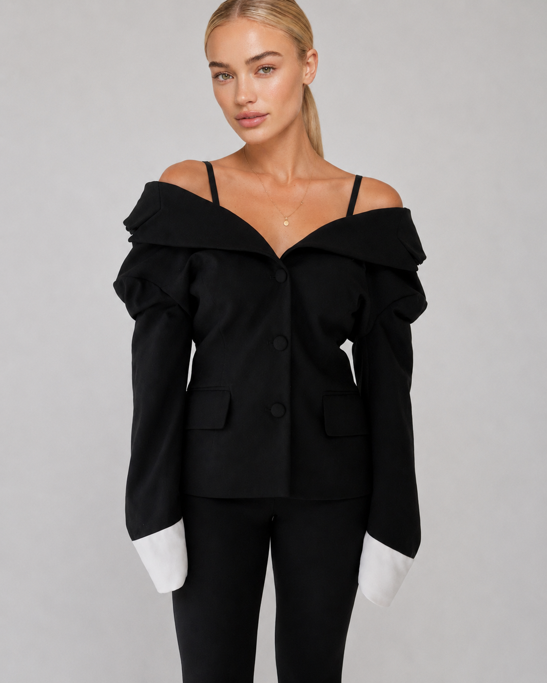 Structured Off-Shoulder Tailored Blazer