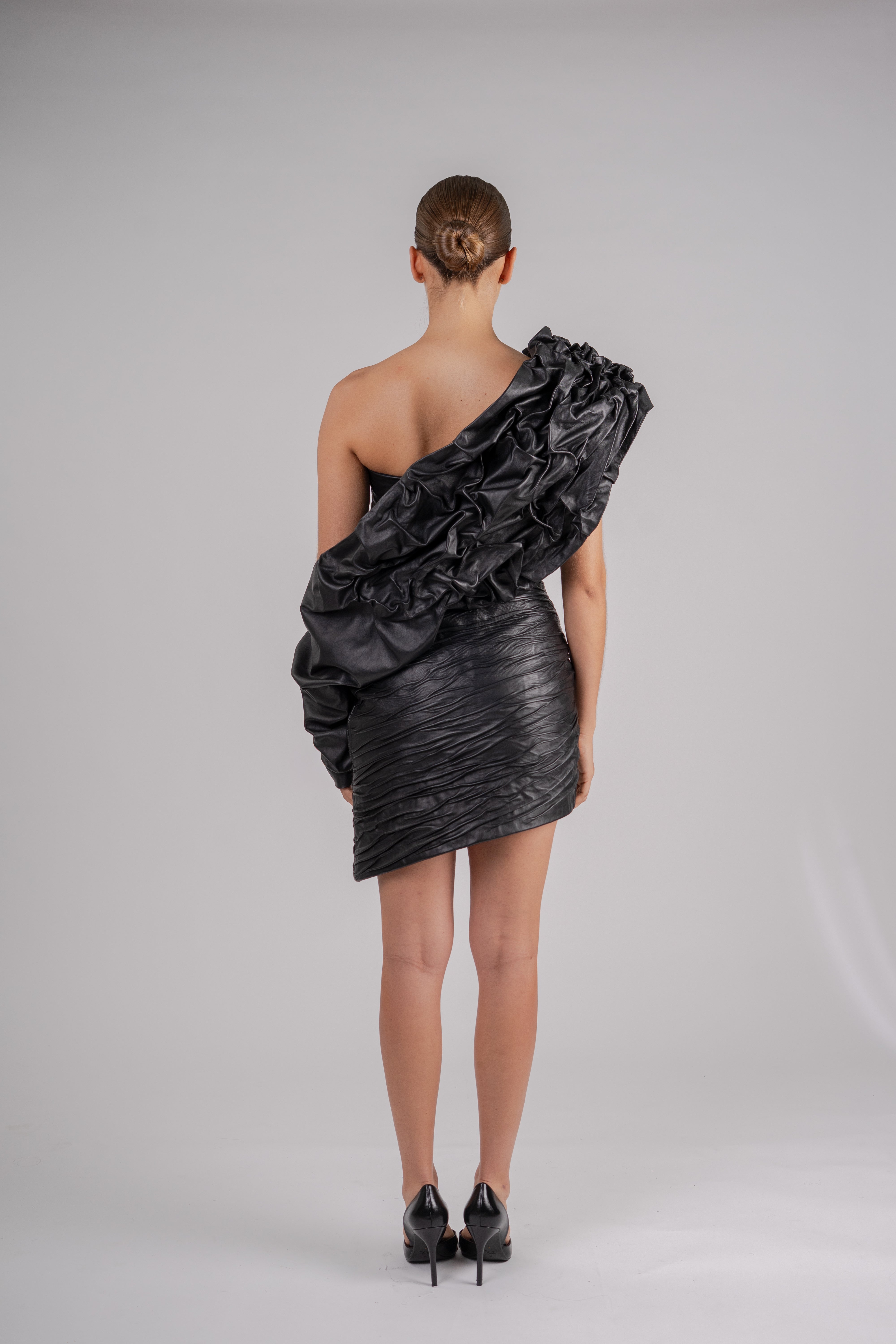 Asymmetric draped mini dress