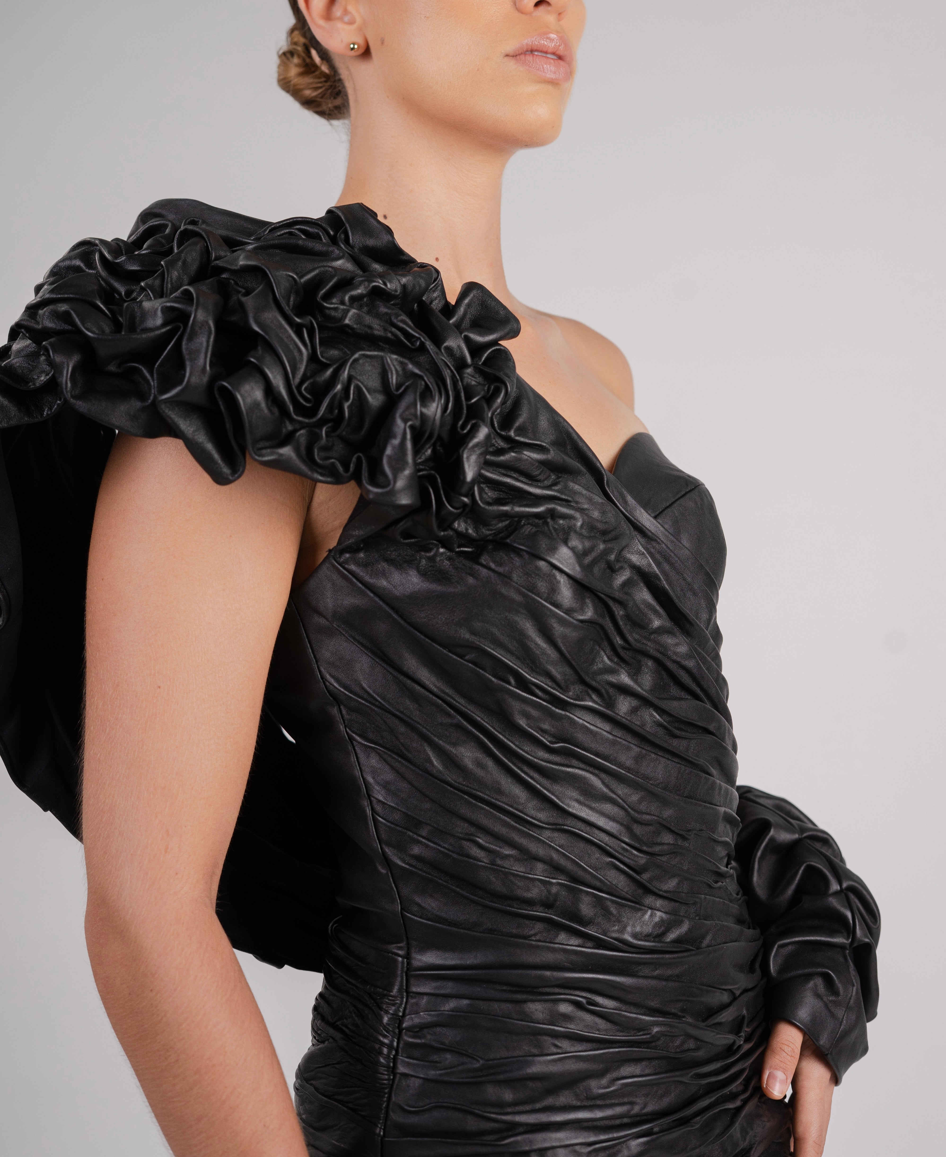 Asymmetric draped mini dress