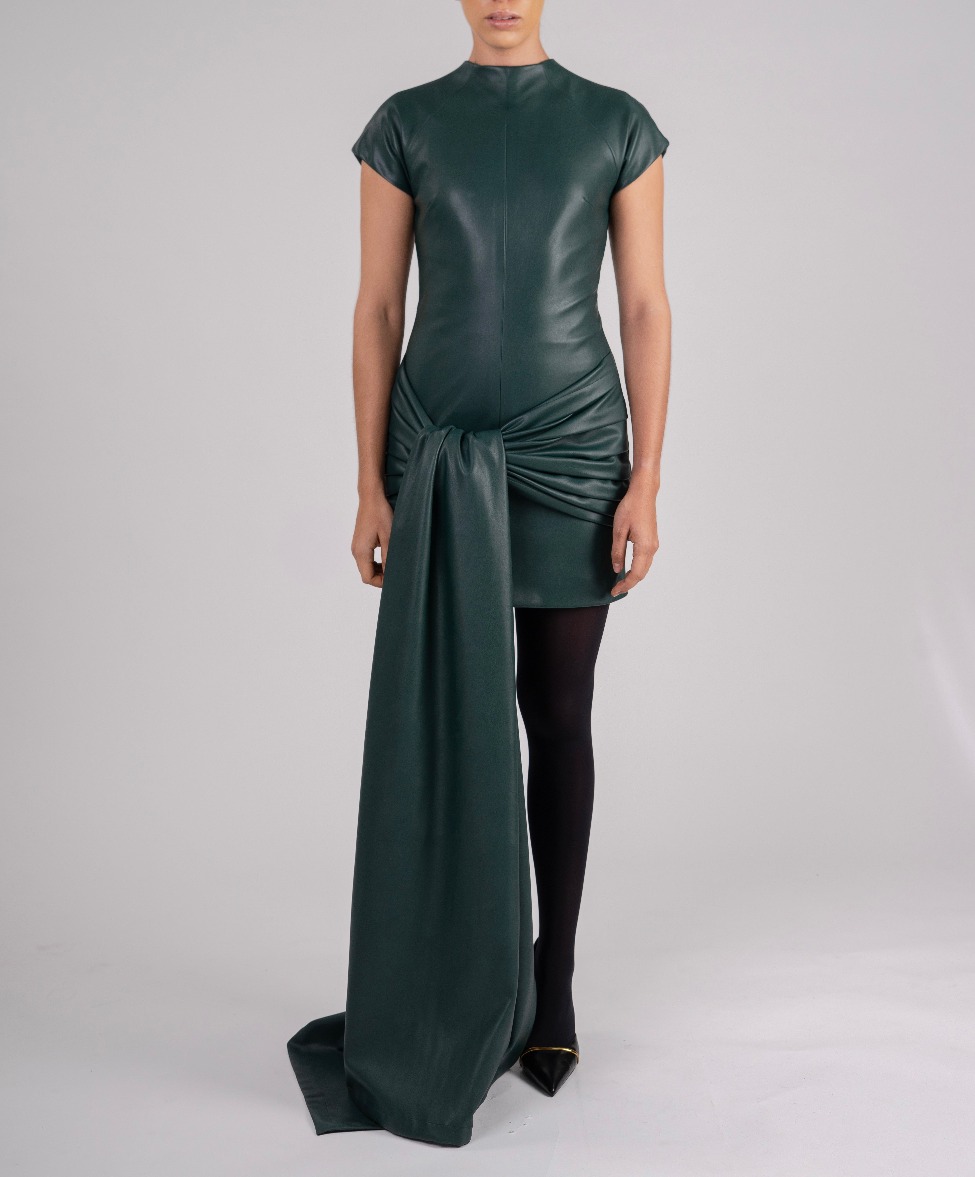 Structured leather dress with side knot