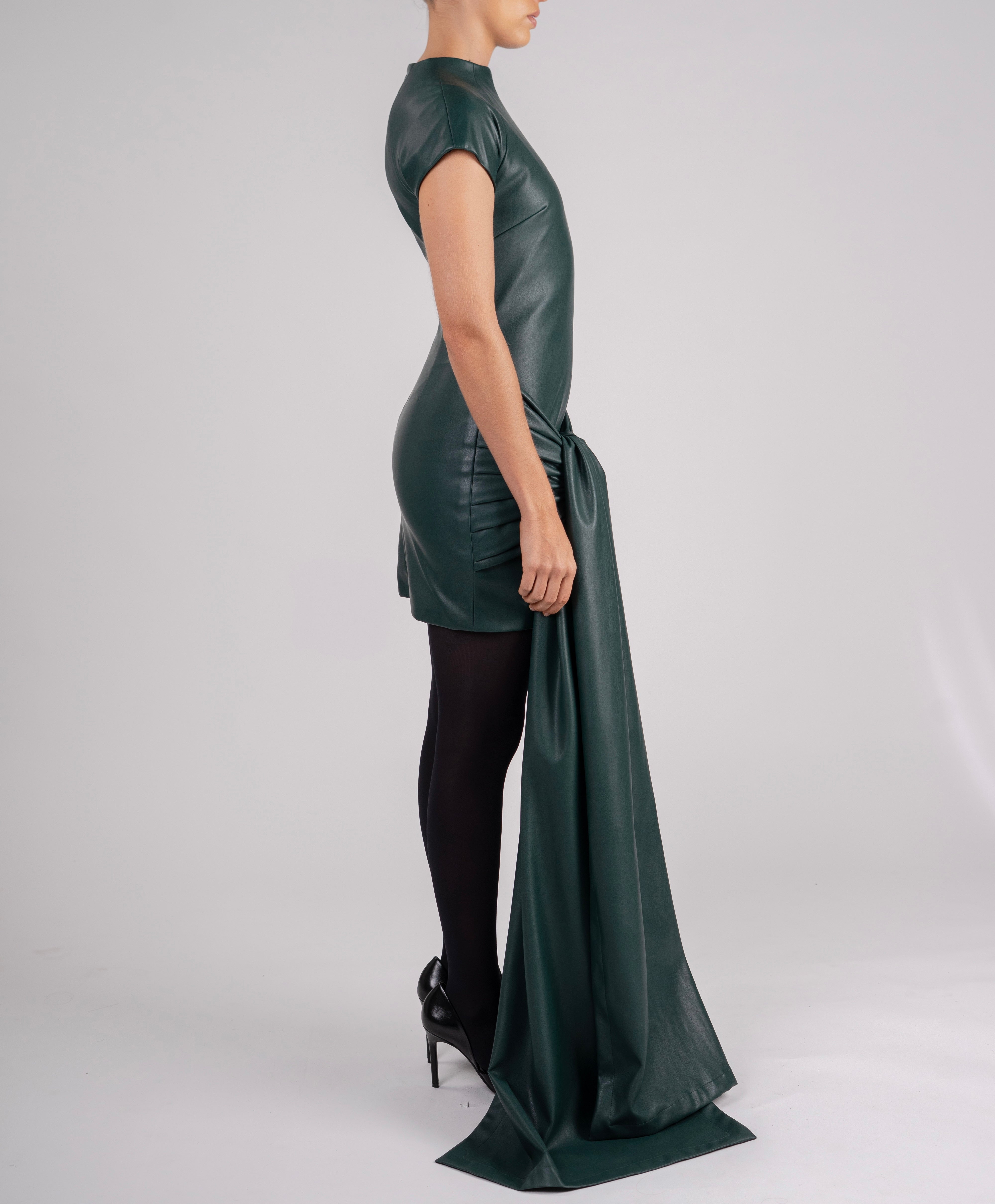 Structured leather dress with side knot