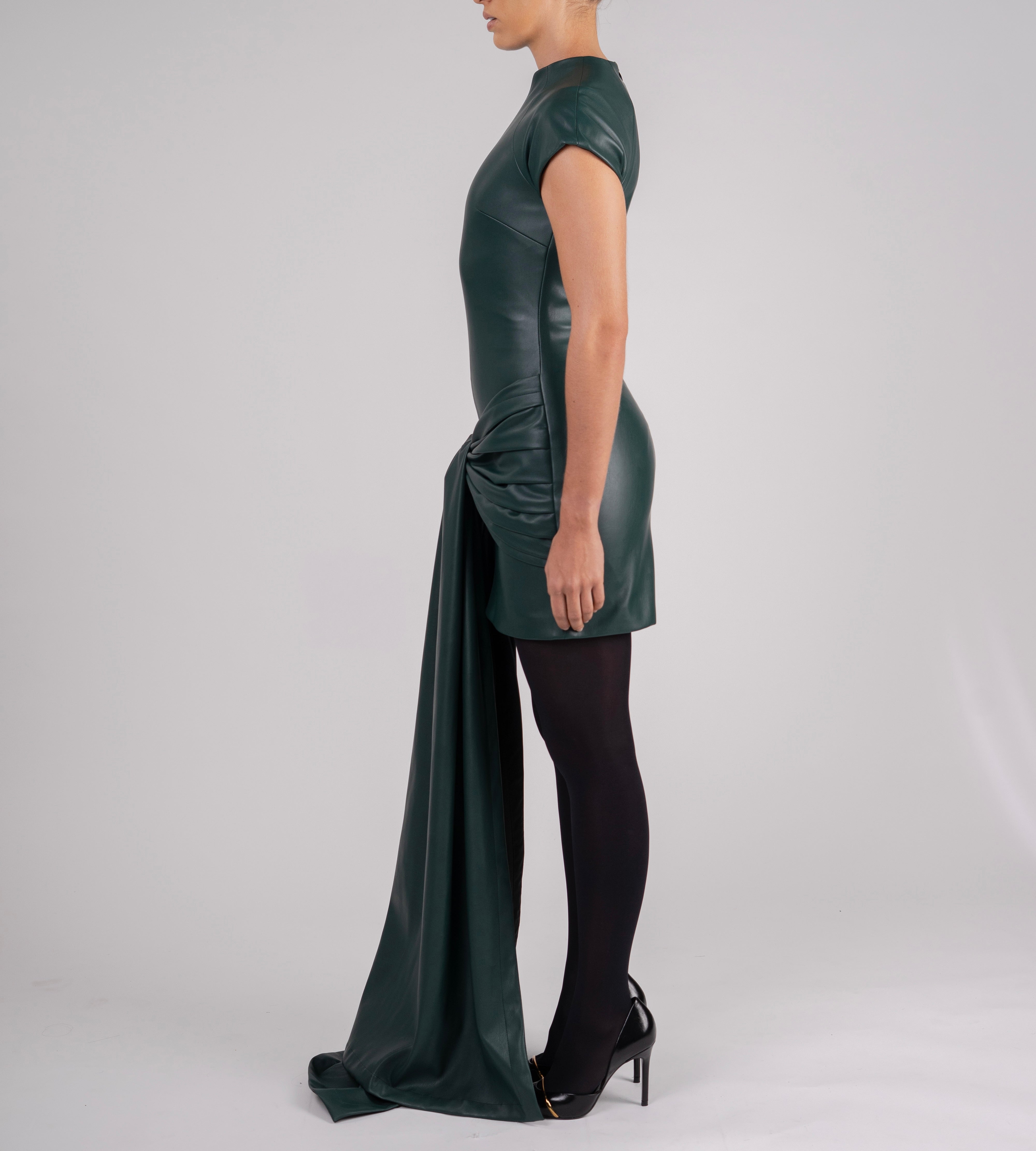 Structured leather dress with side knot