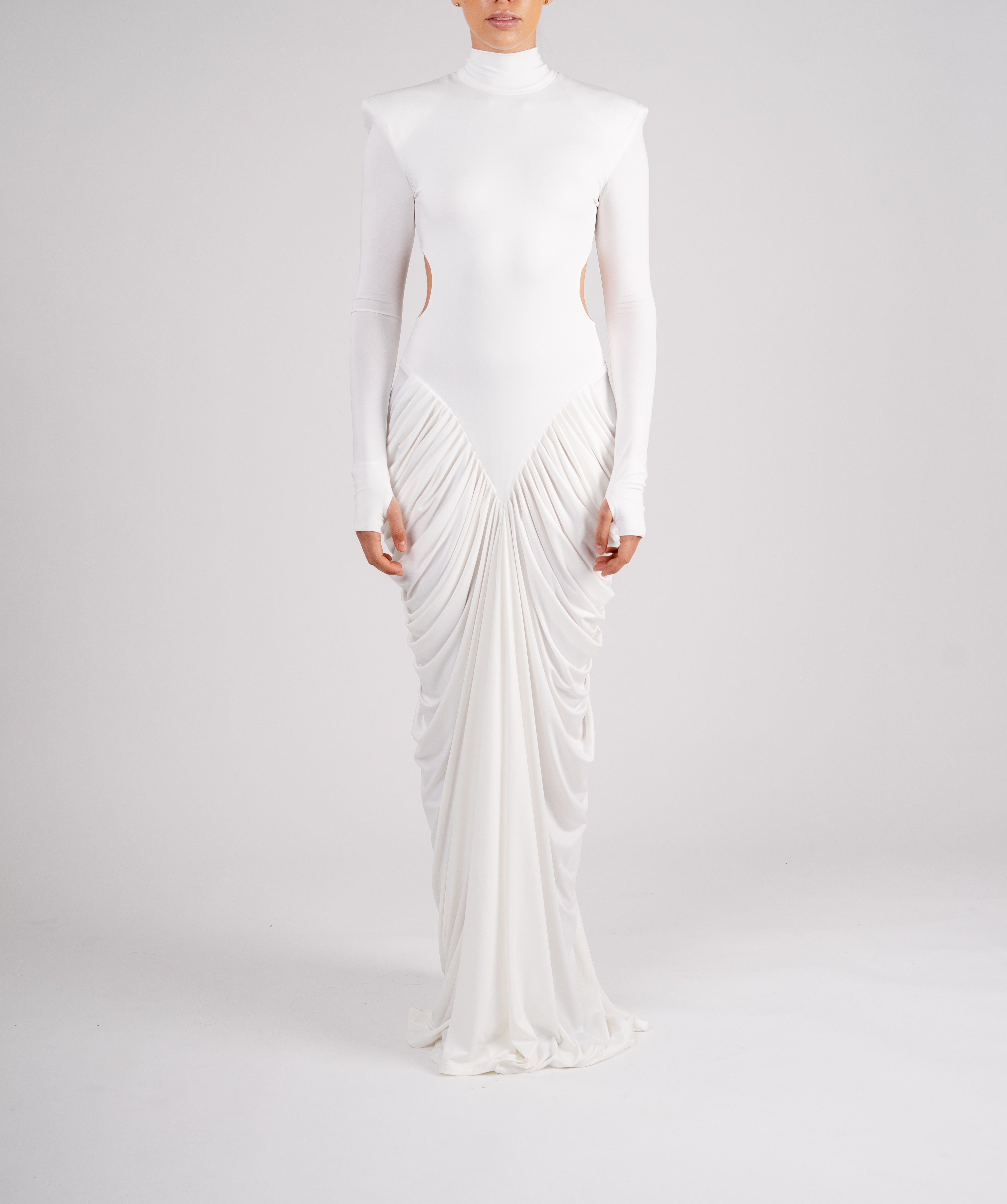High-neck draped gown