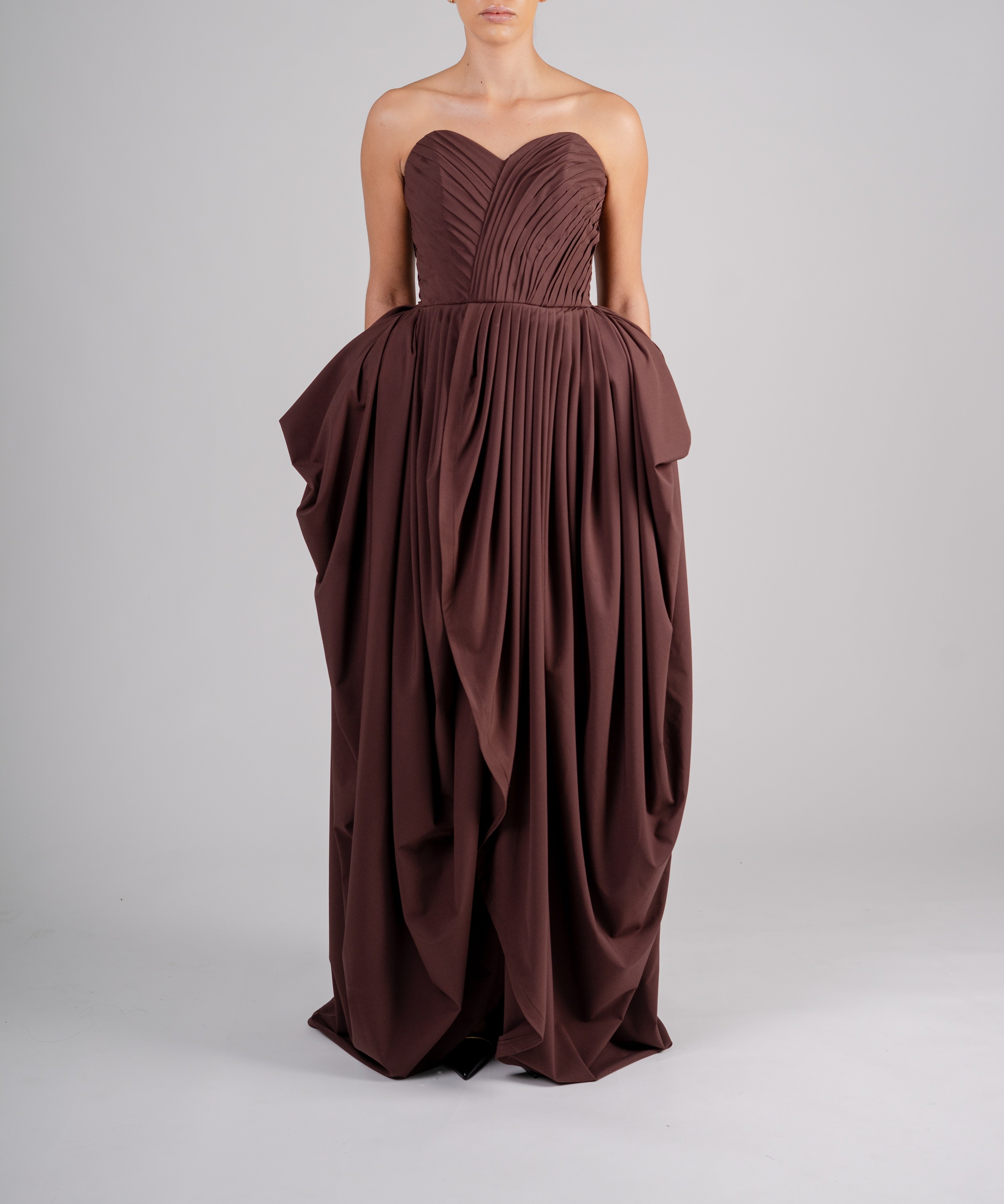 Draped bustier gown
