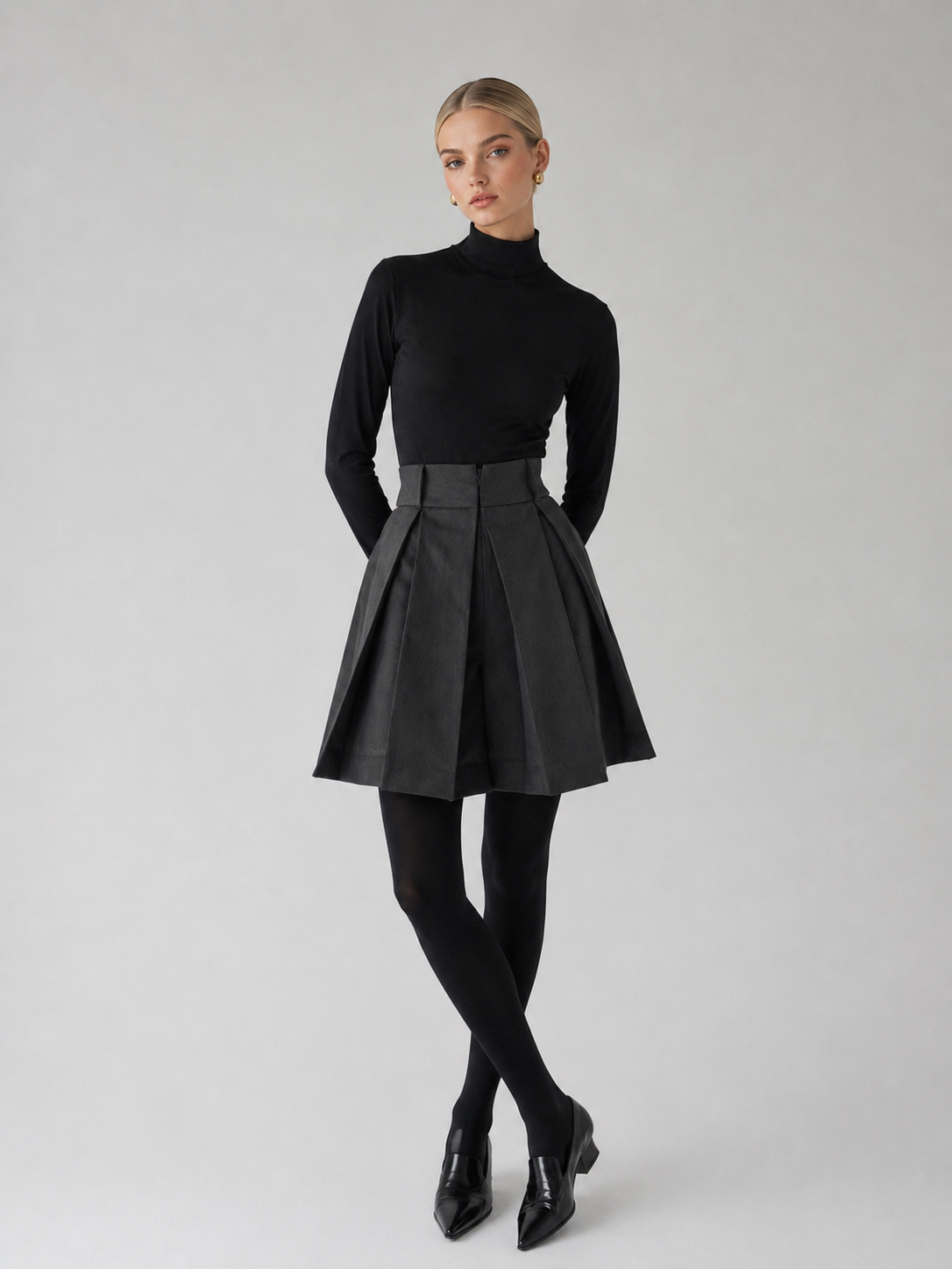 High-Waisted Structured Pleated Tailored Shorts