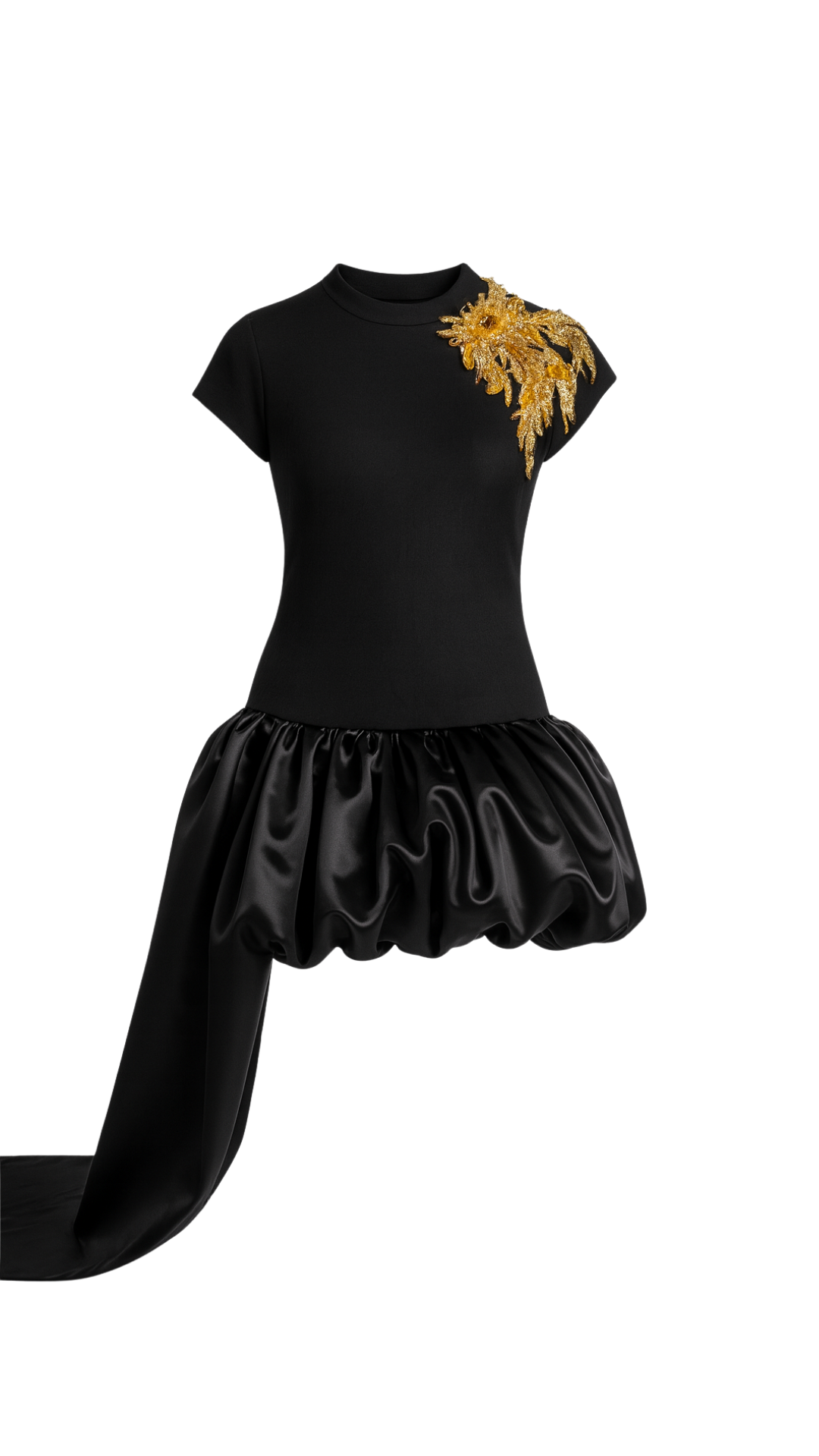 Black Dress with Bubble Skirt and Side Train