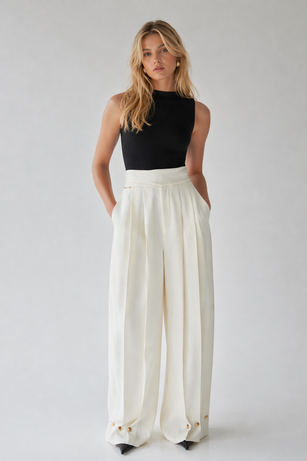 High-Waist Pleated Wide-Leg Pants