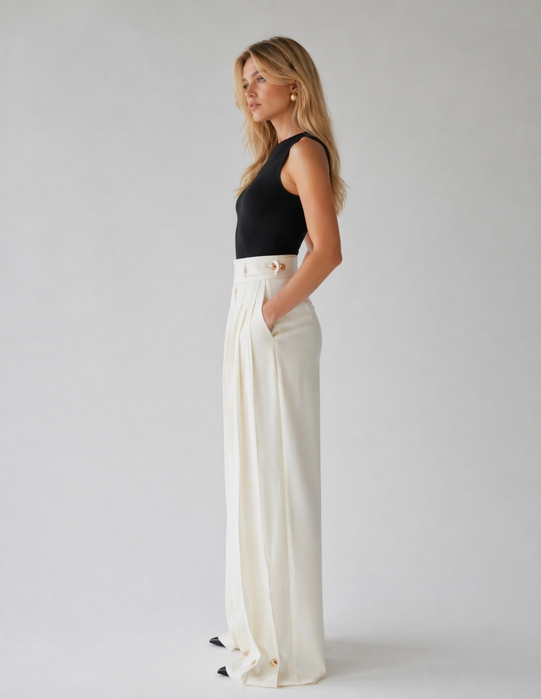 High-Waist Pleated Wide-Leg Pants