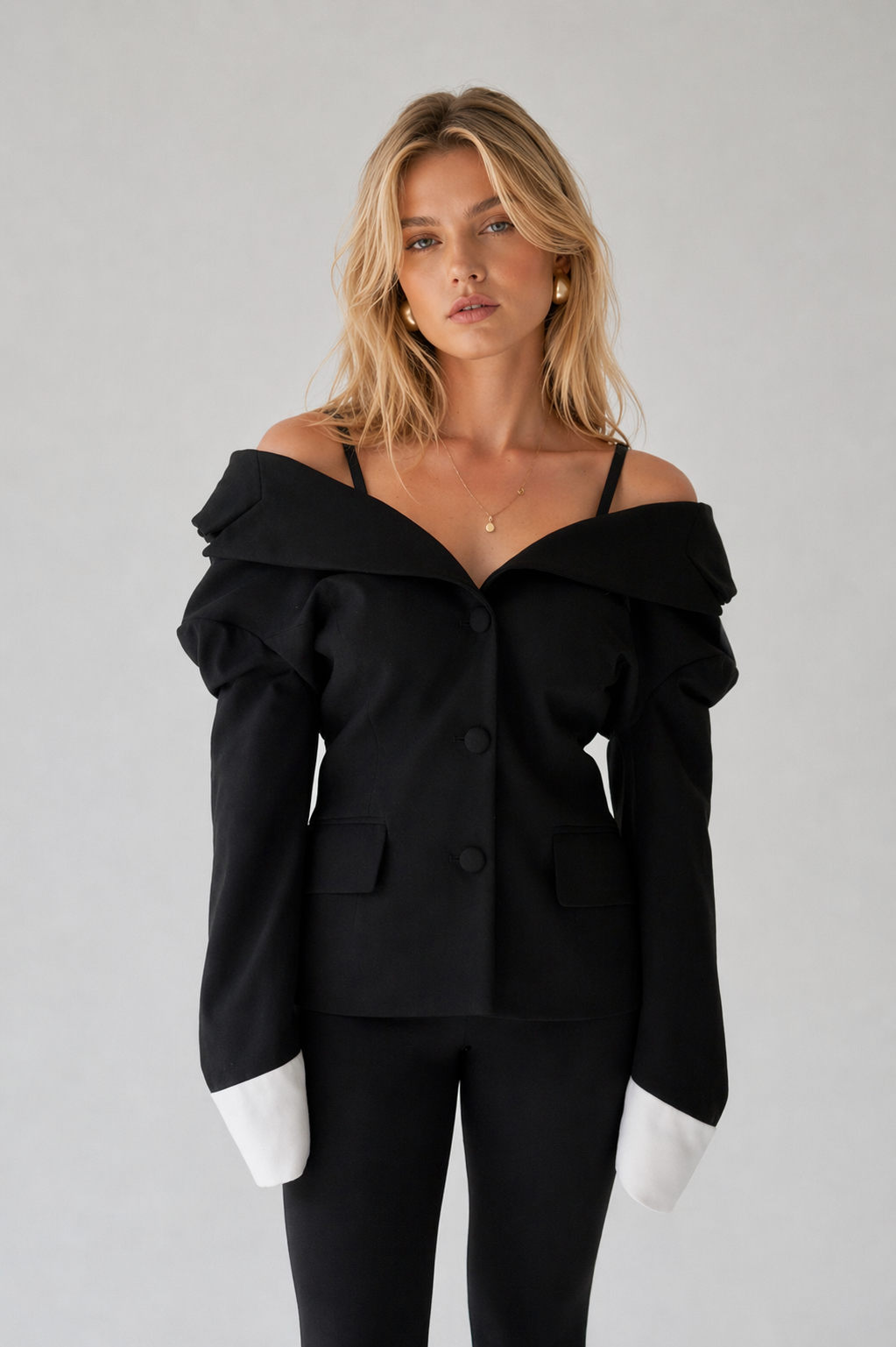 Structured Off-Shoulder Tailored Blazer