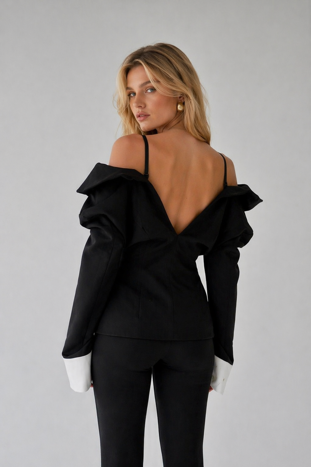 Structured Off-Shoulder Tailored Blazer