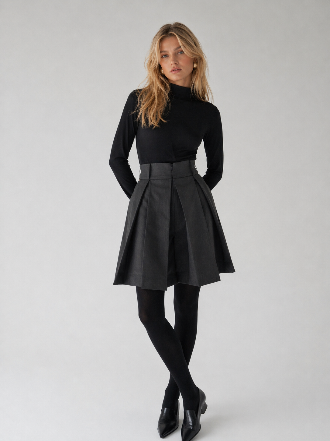 High-Waisted Structured Pleated Tailored Shorts