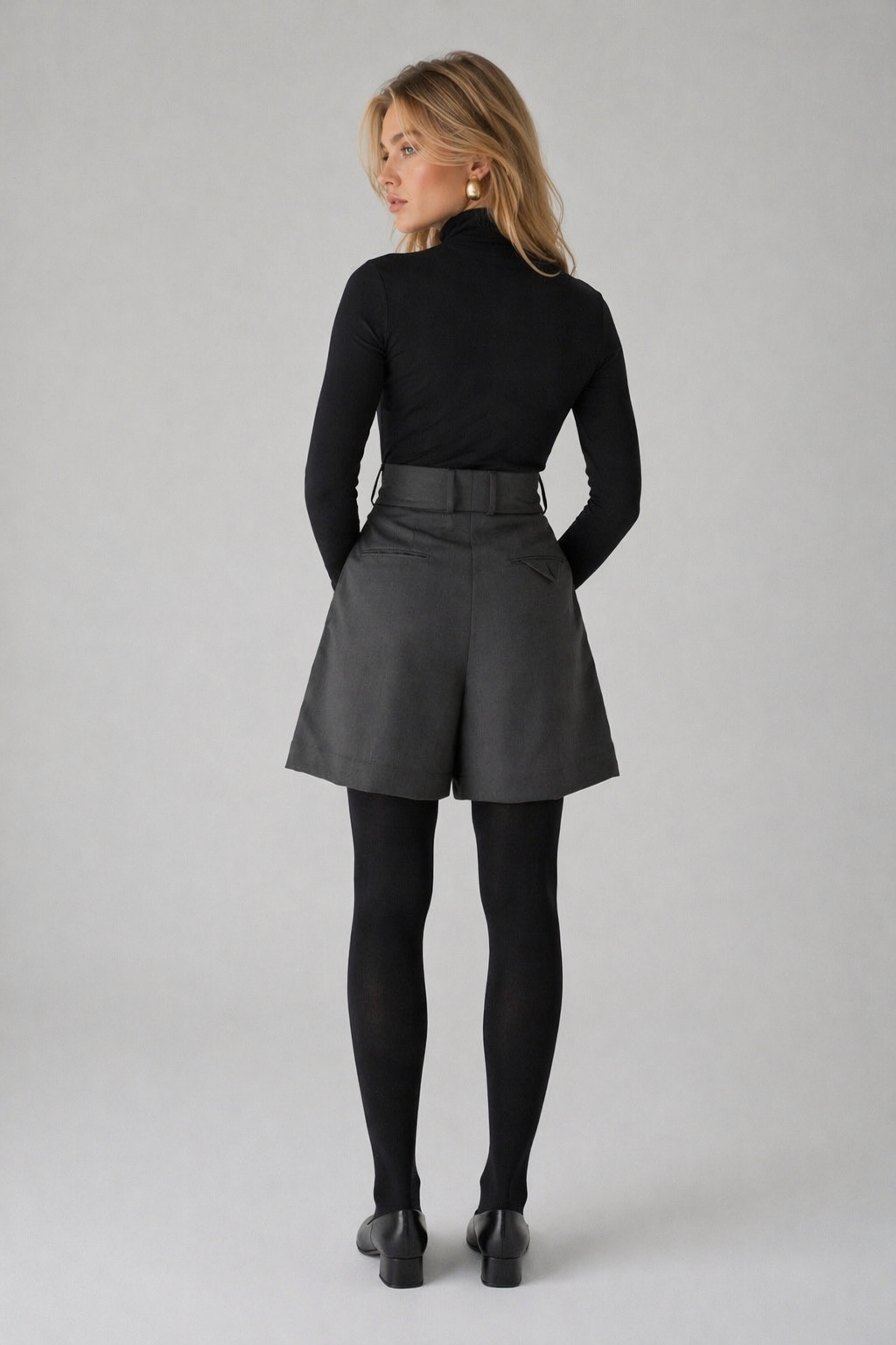 High-Waisted Structured Pleated Tailored Shorts