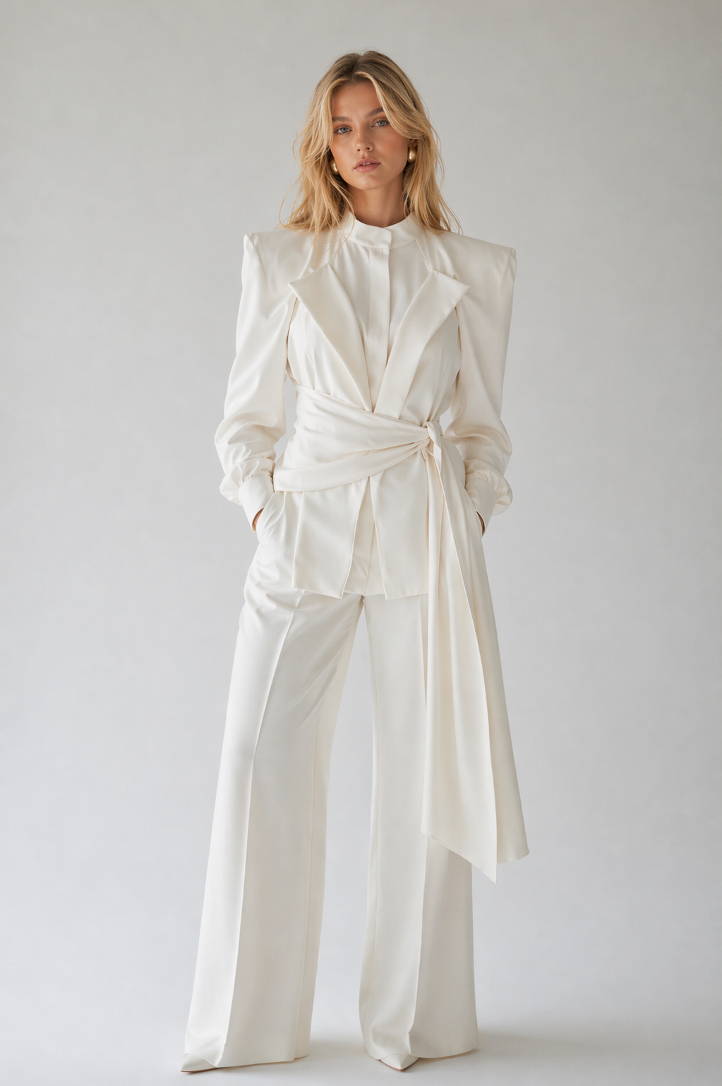 Tailored Set with Belted Fitted Blazer