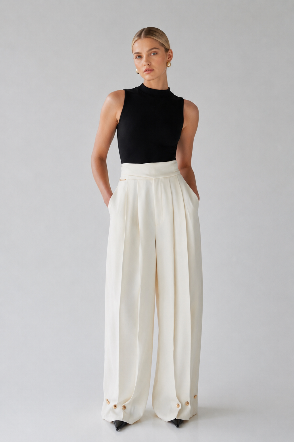 High-Waist Pleated Wide-Leg Pants