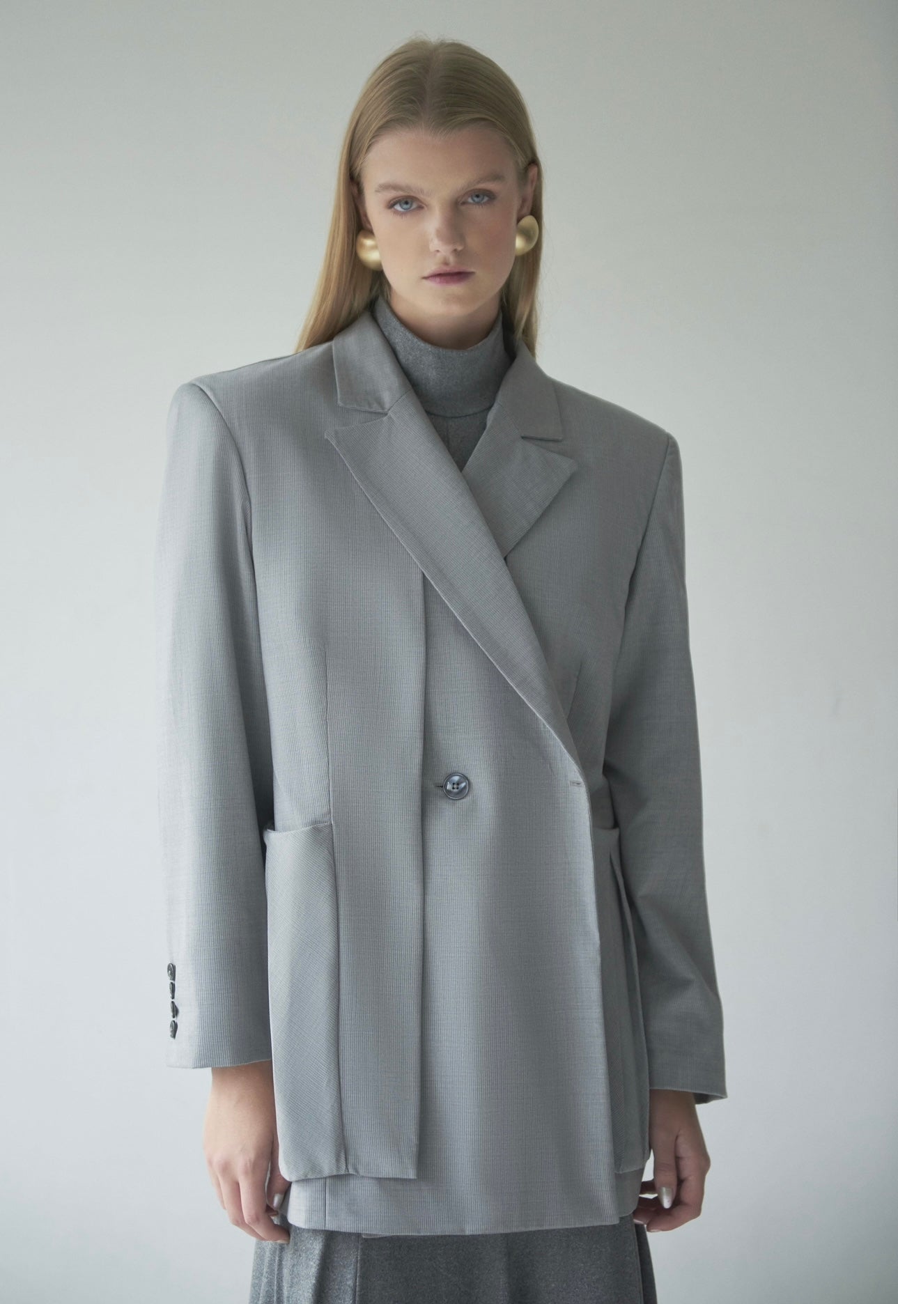 Oversized Cross-Front Straight-Cut Blazer