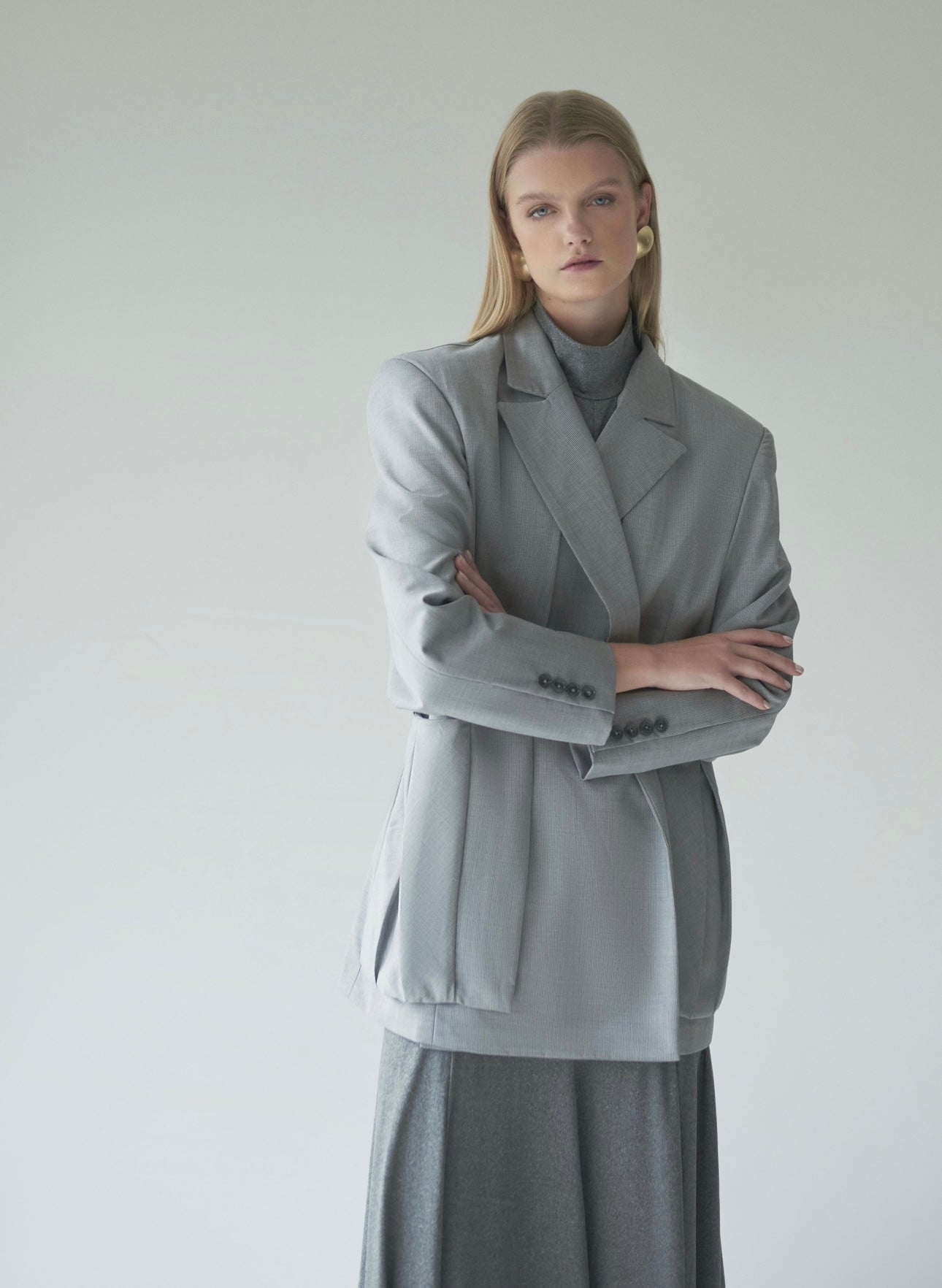 Oversized Cross-Front Straight-Cut Blazer