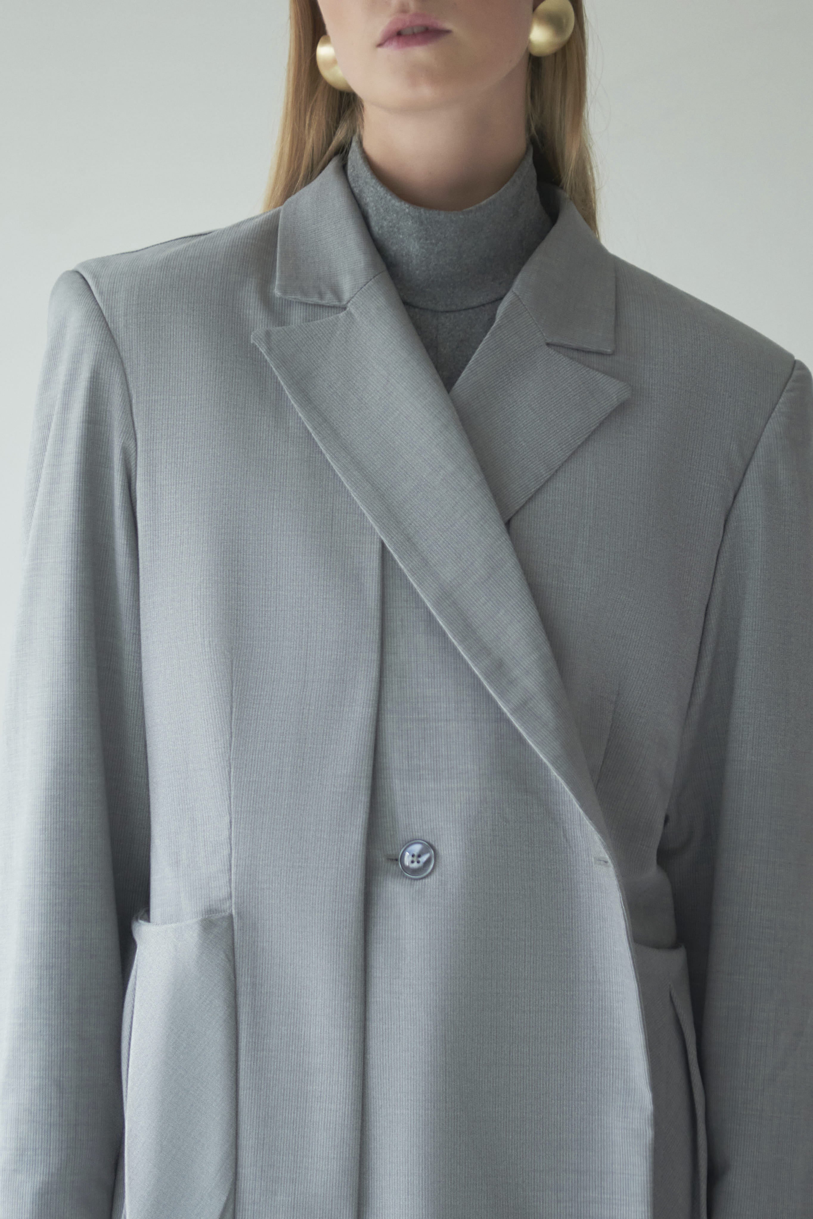 Oversized Cross-Front Straight-Cut Blazer