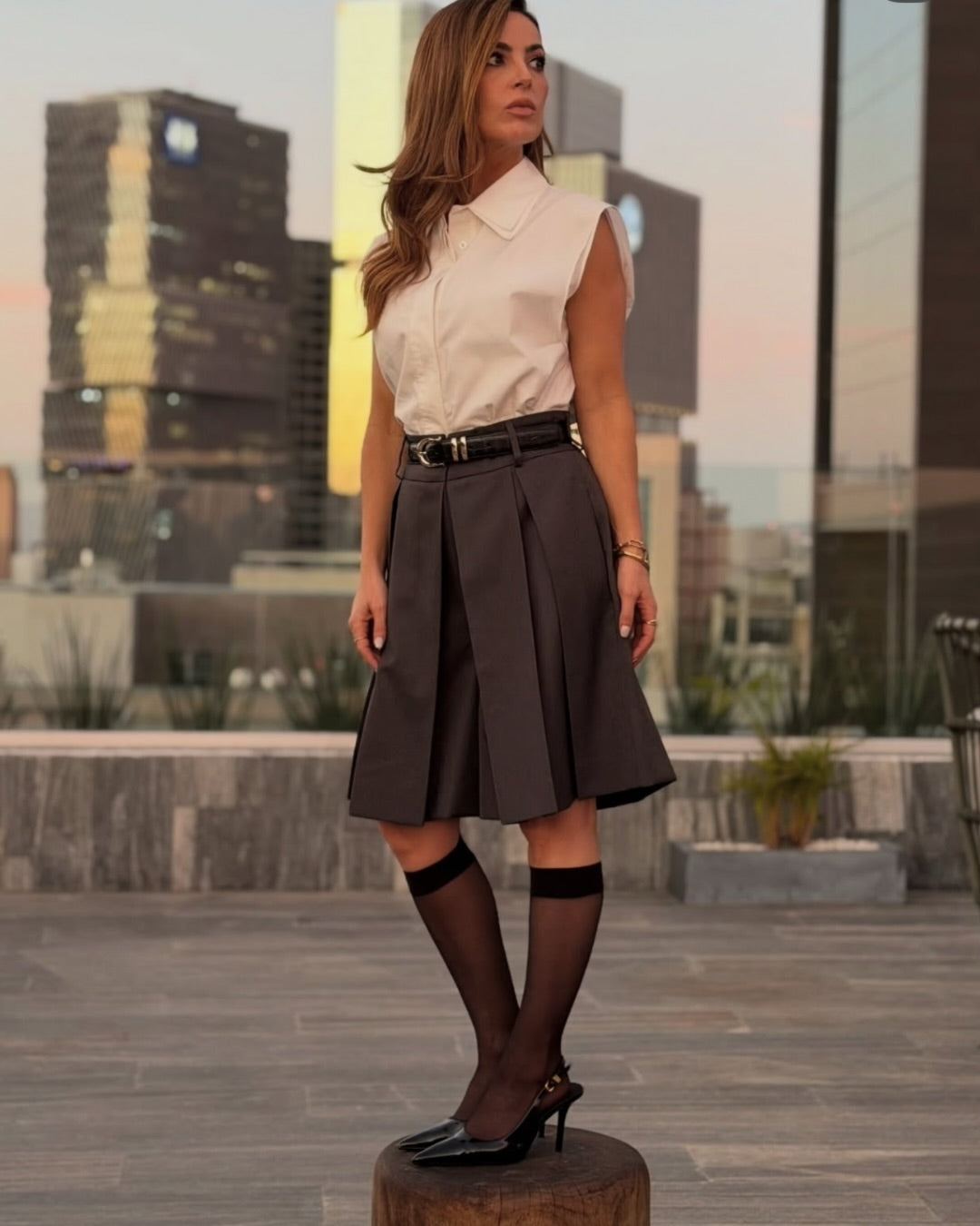 High-Waisted Structured Pleated Tailored Shorts